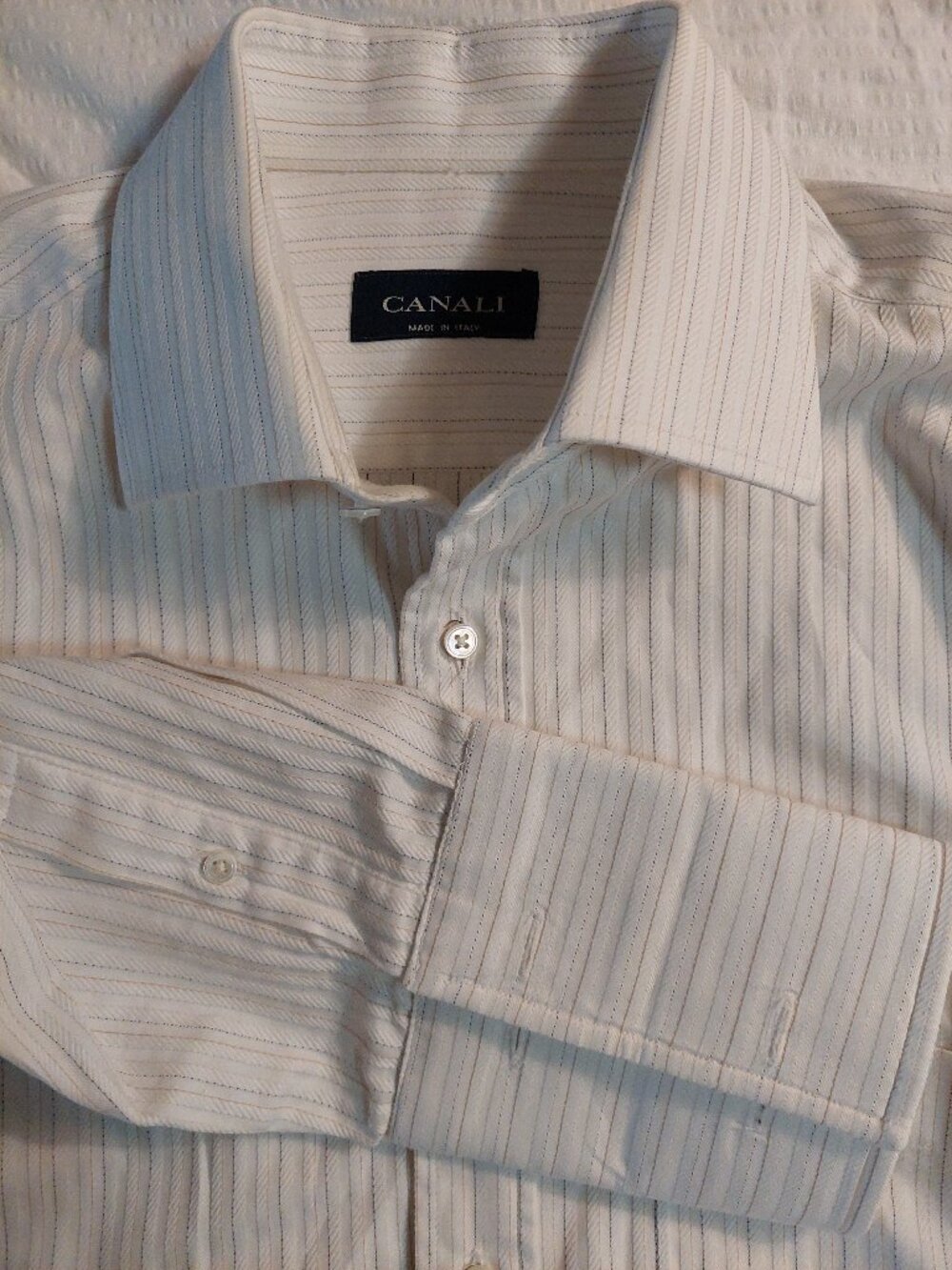 Canali Men's 16" Long-sleeve Dress Shirt  Made In Italy Vertical Striped